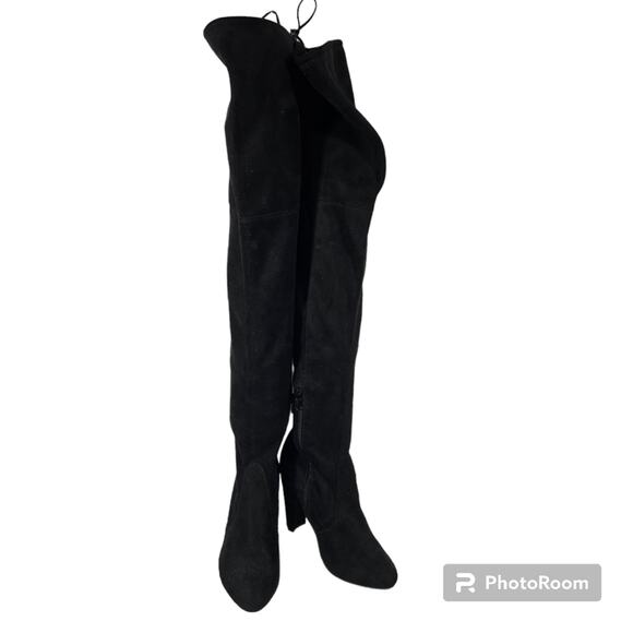 Charlotte Russe Thigh High Over the Knee Black Suede Boots Women's Size 7 - Picture 1 of 16